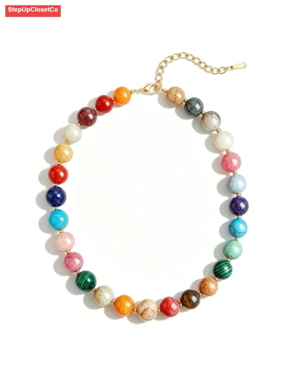 Natural Stone Beaded Choker Necklace Boho Chunky Handmade Gemstone Summer Beach